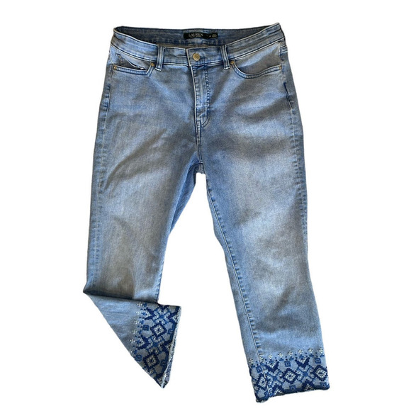 Ralph Lauren Embroidered Hem Cropped Jeans Size: 10 - Picture 1 of 5
